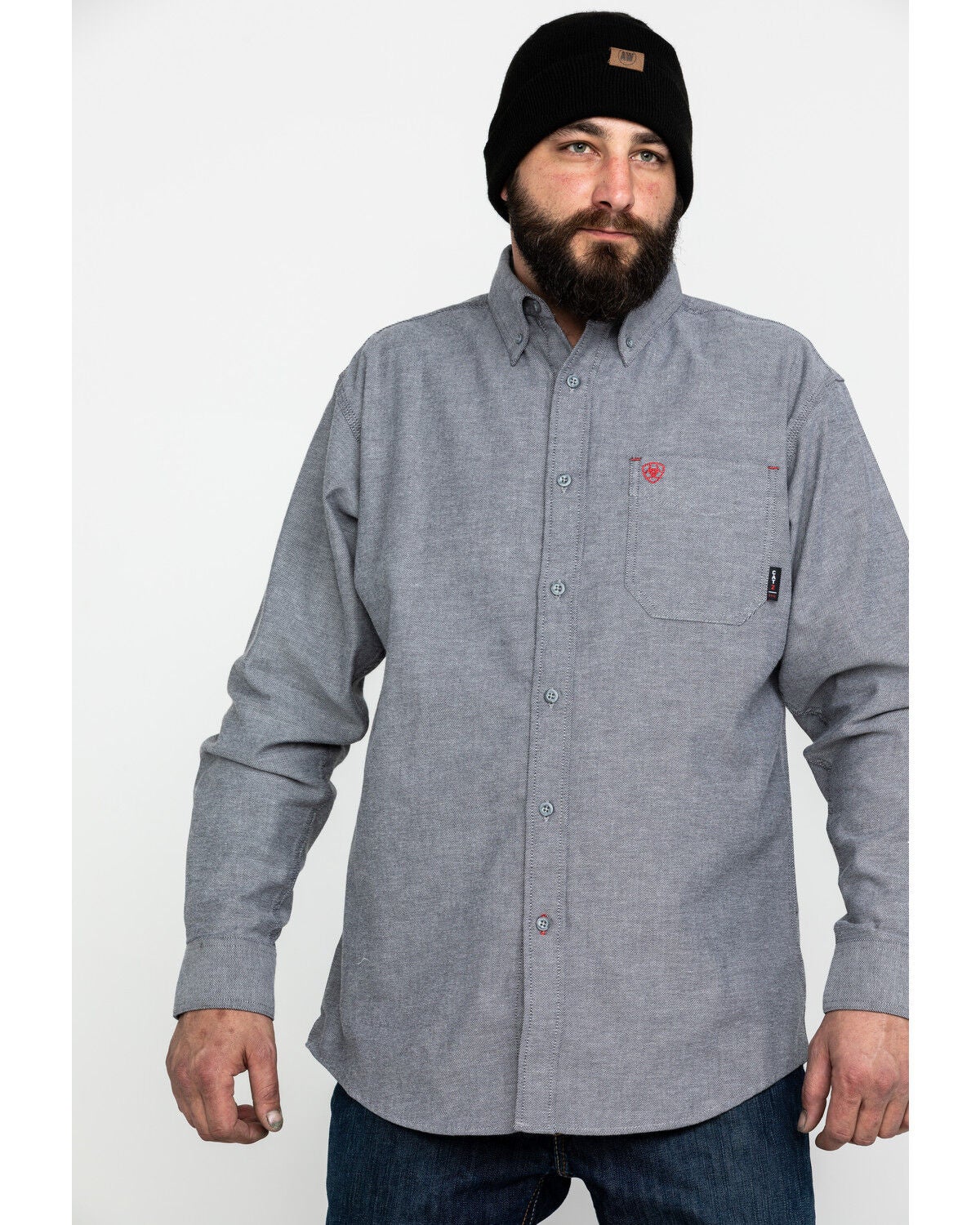 Ariat Men's FR Solid Durastretch Long Sleeve Work Shirt - Tall, Navy, hi-res