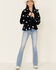 Image #2 - Hem & Thread Women's Navy Star Print Faux Fur Jacket , Navy, hi-res