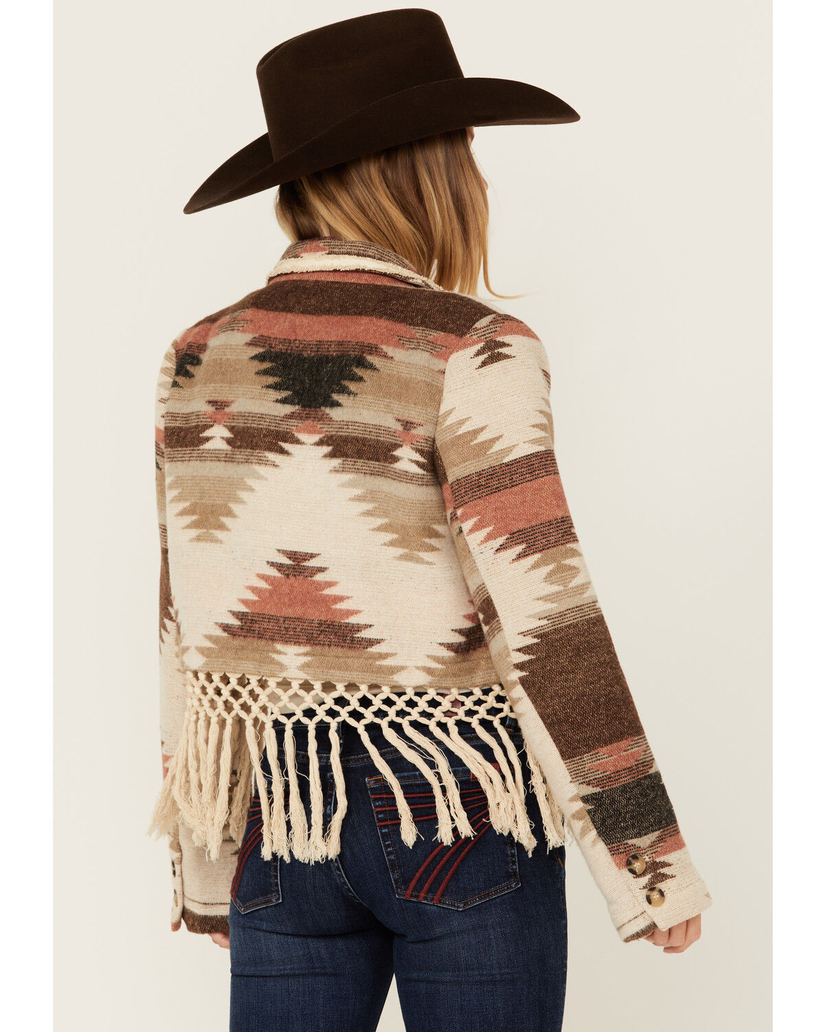 Image #4 - Miss Me Women's Southwestern Print Cropped Blazer, Beige, hi-res