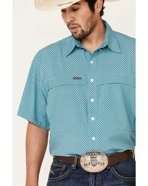 Image #3 - Panhandle Men's Geo Print Competition Short Sleeve Western Shirt  , Green, hi-res