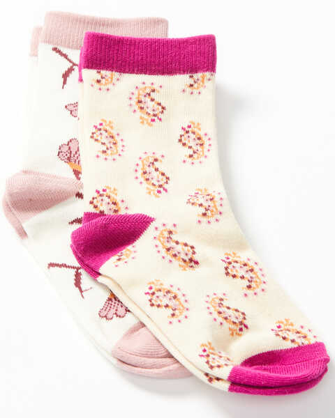 Shyanne Girls' Multicolored Floral & Paisley 2-Pack Crew Socks, Multi, hi-res