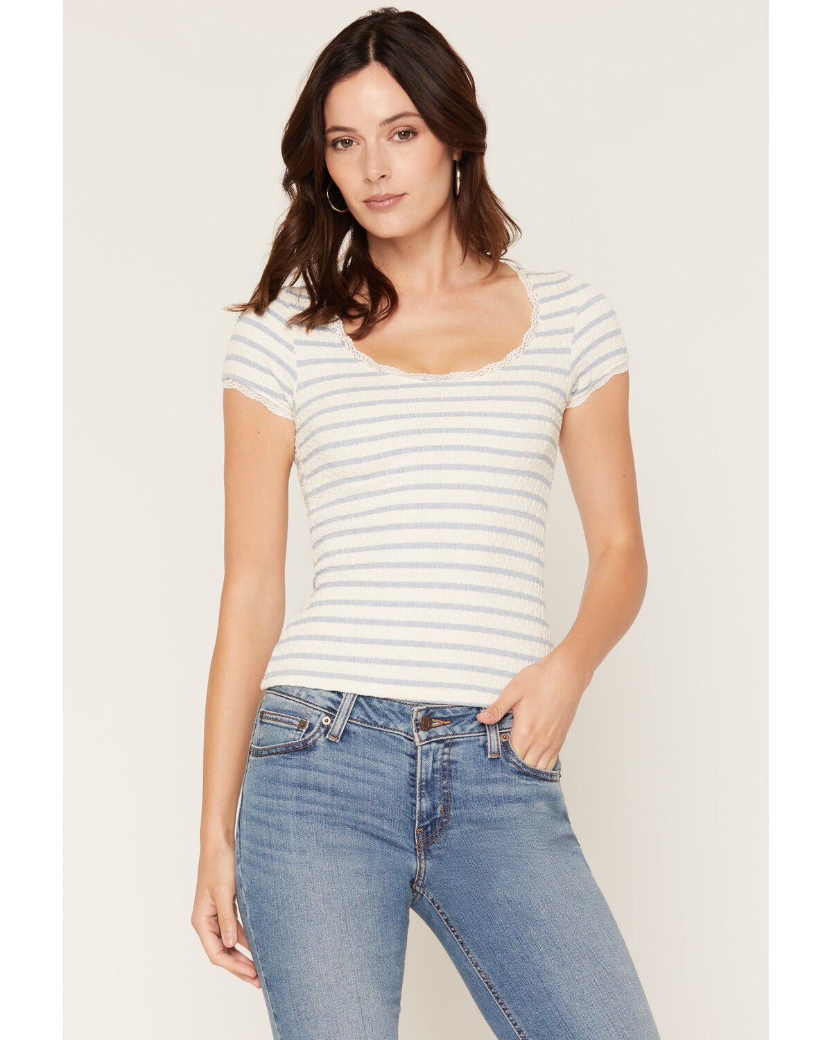 Wild Moss Women's Striped Short Sleeve Tee, Blue, hi-res