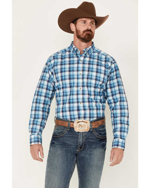 Image #1 - Ariat Men's Mateo Plaid Long Sleeve Western Shirt , Turquoise, hi-res