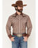 Image #1 - Ely Walker Men's Jackalope Embroidered Striped Long Sleeve Pearl Snap Western Shirt, Burgundy, hi-res