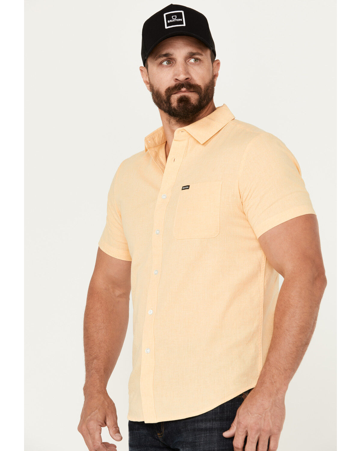 Image #2 - Brixton Men's Charter Solid Short Sleeve Button-Down Shirt, Yellow, hi-res