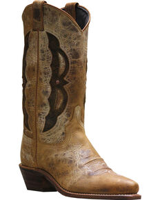 Abilene Beige Western Cutout Cowgirl Boots - Pointed Toe , Beige, hi-res