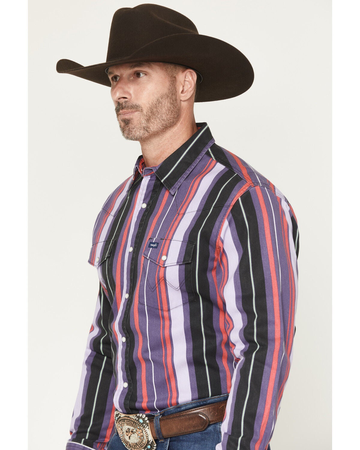 Wrangler Men's Vintage Brushpopper Striped Print Long Sleeve Snap