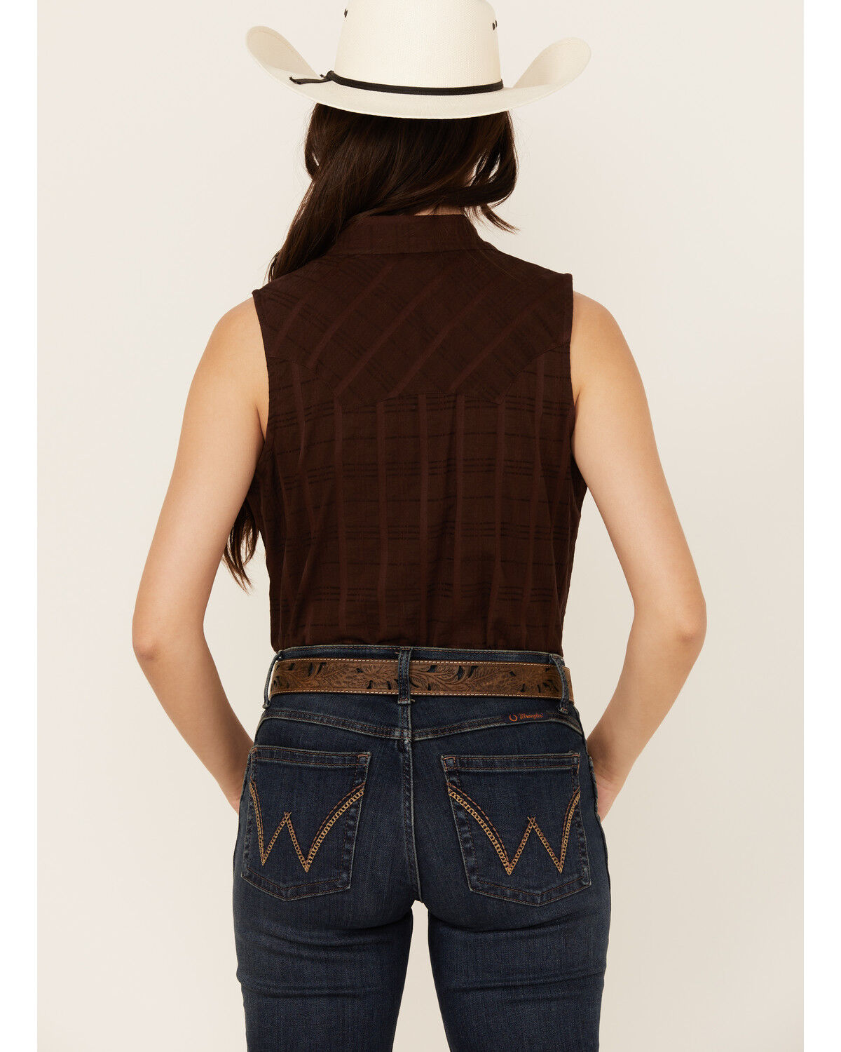 Image #4 - Shyanne Women's Shadow Striped Sleeveless Button-Down Western Shirt, Chocolate, hi-res