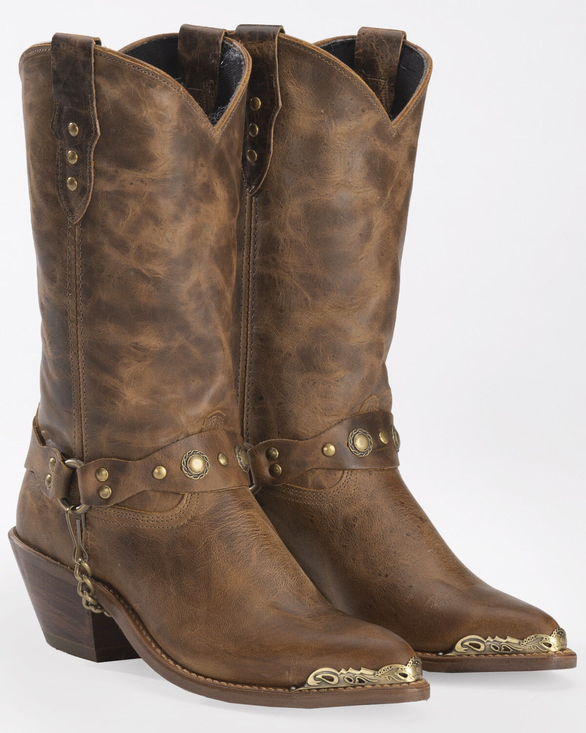 Image #1 - Abilene Women's Distressed Harness Western Boots - Round Toe, Tan, hi-res