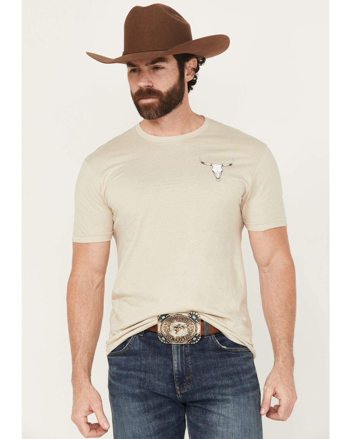 Image #2 - Cowboy Hardware Men's Mess With The Bull Short Sleeve Graphic T-Shirt, Sand, hi-res