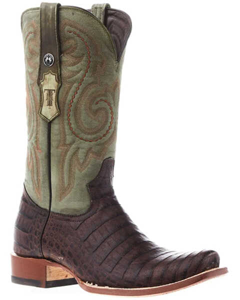 Tanner Mark Men's Caiman Belly Print Western Boots - Square Toe, Brown, hi-res