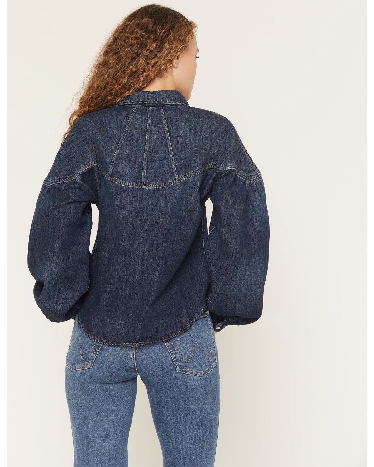 Image #4 - Wrangler Women's Dark Wash Pintuck Long Sleeve Snap Denim Shirt, Dark Wash, hi-res