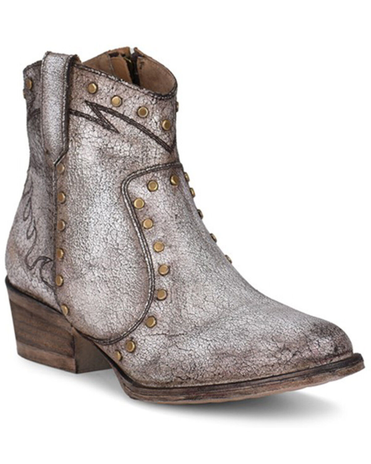 Image #1 - Circle G Women's Metallic Studded Fashion Booties - Round Toe, White, hi-res