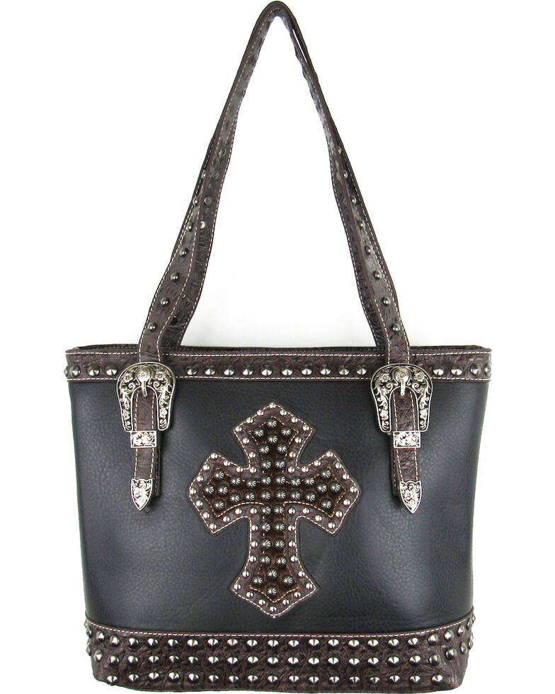 Savana Black Conceal Carry Hair On Cross And Studs Handbag