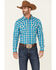 Image #1 - Cody James Men's Briar Patch Plaid Print Long Sleeve Pearl Snap Western Shirt, Teal, hi-res