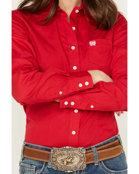 Image #3 - Cinch Women's Solid Red Button-Down Western Shirt, Red, hi-res