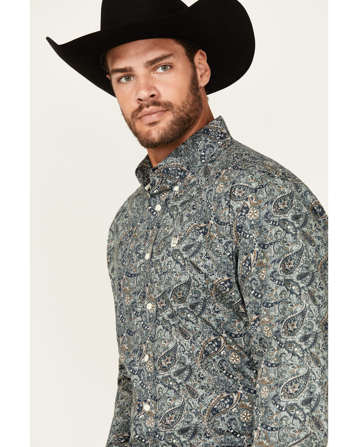Image #2 - Cinch Men's Paisley Print Long Sleeve Button-Down Stretch Western Shirt, Teal, hi-res