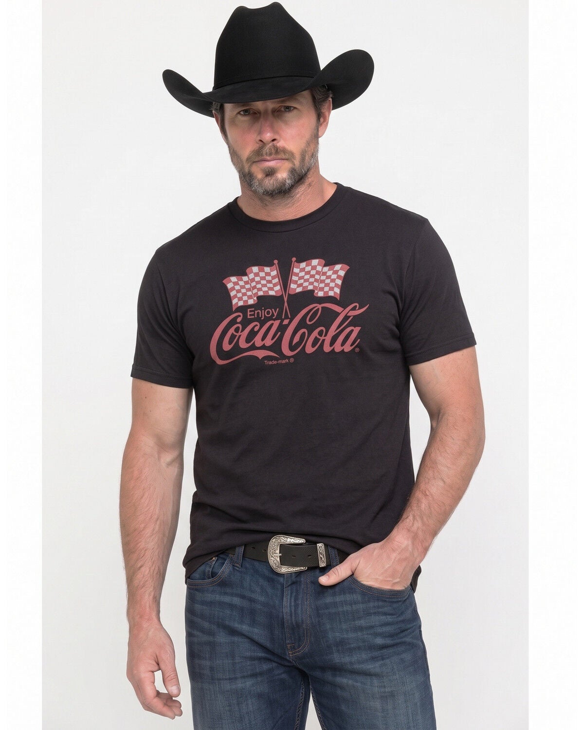 Americana Men's Coca Cola Flags Short Sleeve Graphic T-Shirt, Black, hi-res