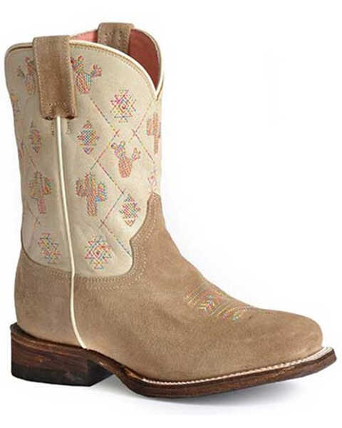 Image #1 - Roper Girls' Diamond Cactus Western Boots - Square Toe, Tan, hi-res