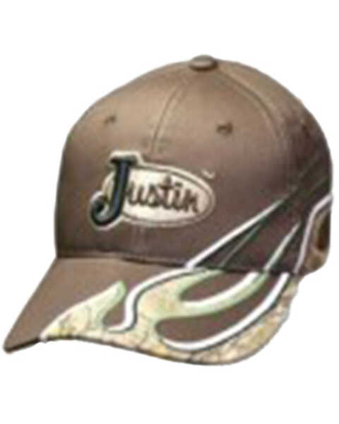 Justin Men's Brown Camo Flame Print Ball Cap , Brown, hi-res
