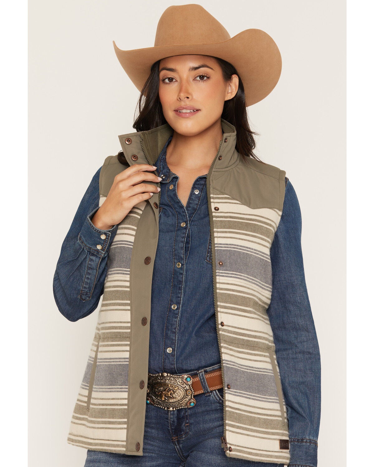 Image #1 - Cinch Women's Quilted Striped Vest, Purple, hi-res