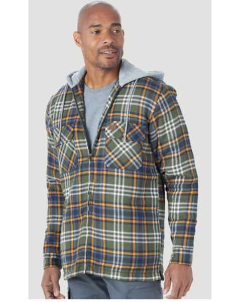 Wrangler Riggs Men's Plaid Print Hooded Zip-Front Work Shirt Jacket - Tall , Green, hi-res