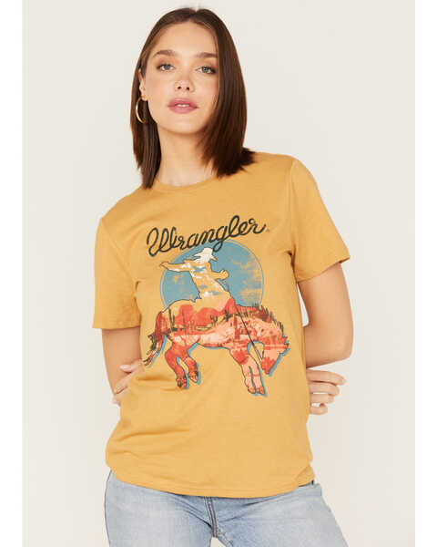 Image #1 - Wrangler Women's Desert Bronco Rider Short Sleeve Graphic Tee, Mustard, hi-res