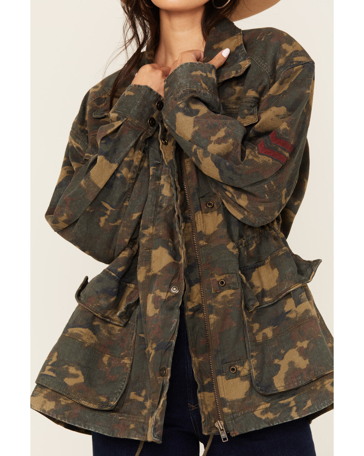 Image #3 - Free People Women's Arya Utility Camo Print Jacket, Olive, hi-res