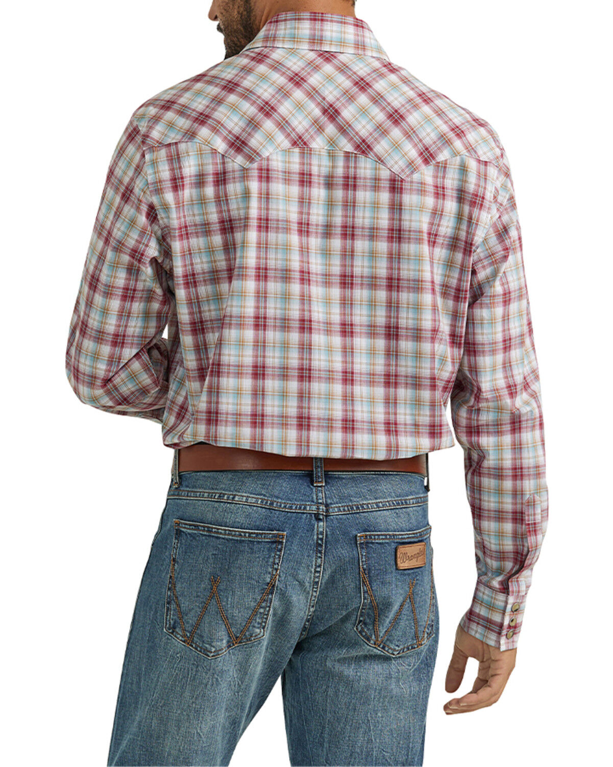 Image #3 - Wrangler Retro Men's Plaid Print Long Sleeve Snap Western Shirt, Red, hi-res