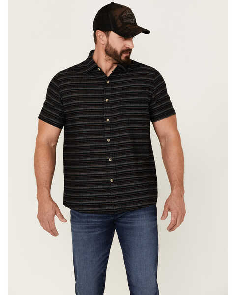 North River Men's Dobby Horizontal Stripe Short Sleeve Button Down Western Shirt , Black, hi-res