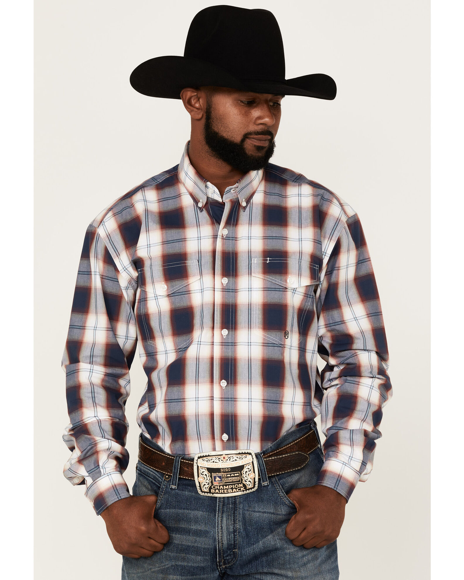 Roper Men s Liberty Bell Large Plaid Print Long Sleeve Button Down Western Shirt Country Outfitter