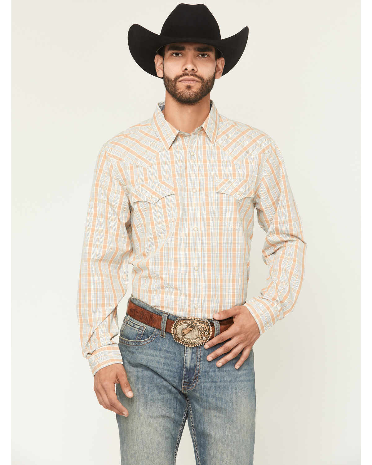 Image #1 - Cody James Men's Tanhue Plaid Print Long Sleeve Snap Western Shirt - Tall, Sand, hi-res