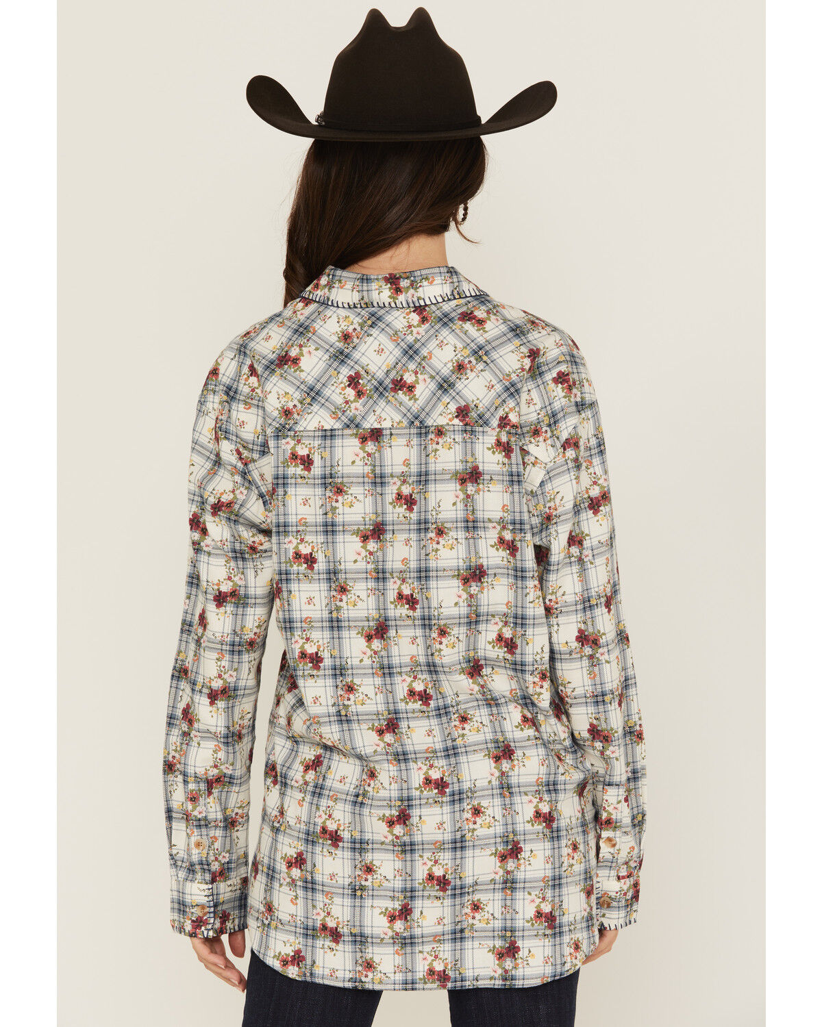 Image #4 - Evergreen Women's Floral Plaid Print Long Sleeve Button-Down Western Shirt, White, hi-res