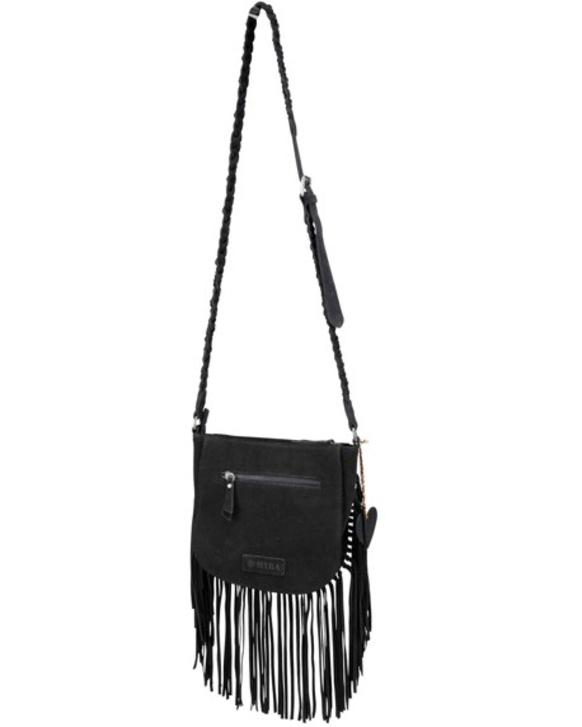Image #2 - Myra Bag Women's Mustang's Luck Leather and Hair-On Shoulder Bag, Black/white, hi-res