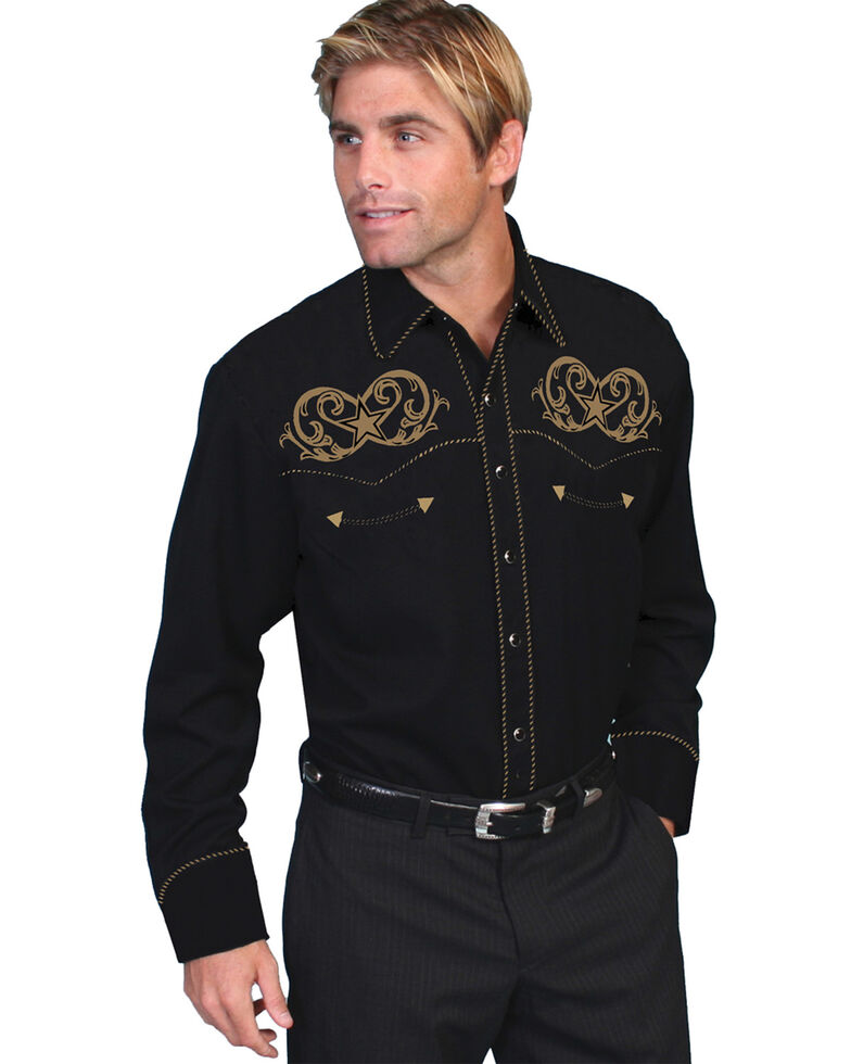 Scully Embroidered Star Scroll Shirt, Black, hi-res