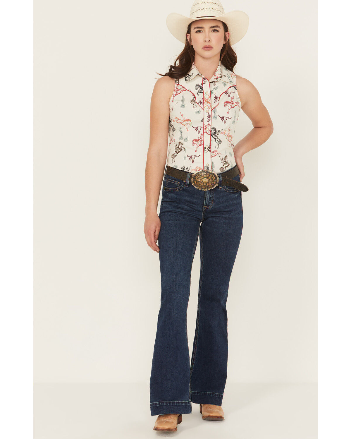Image #1 - Rock & Roll Denim Women's Dark Wash Mid Rise Boot Stitch Stretch Trouser Jeans, Dark Wash, hi-res