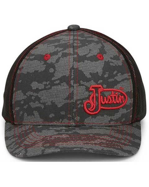 Justin Men's Gray Camo & Red Embroidered Logo Mesh-Back Ball Cap , Grey, hi-res