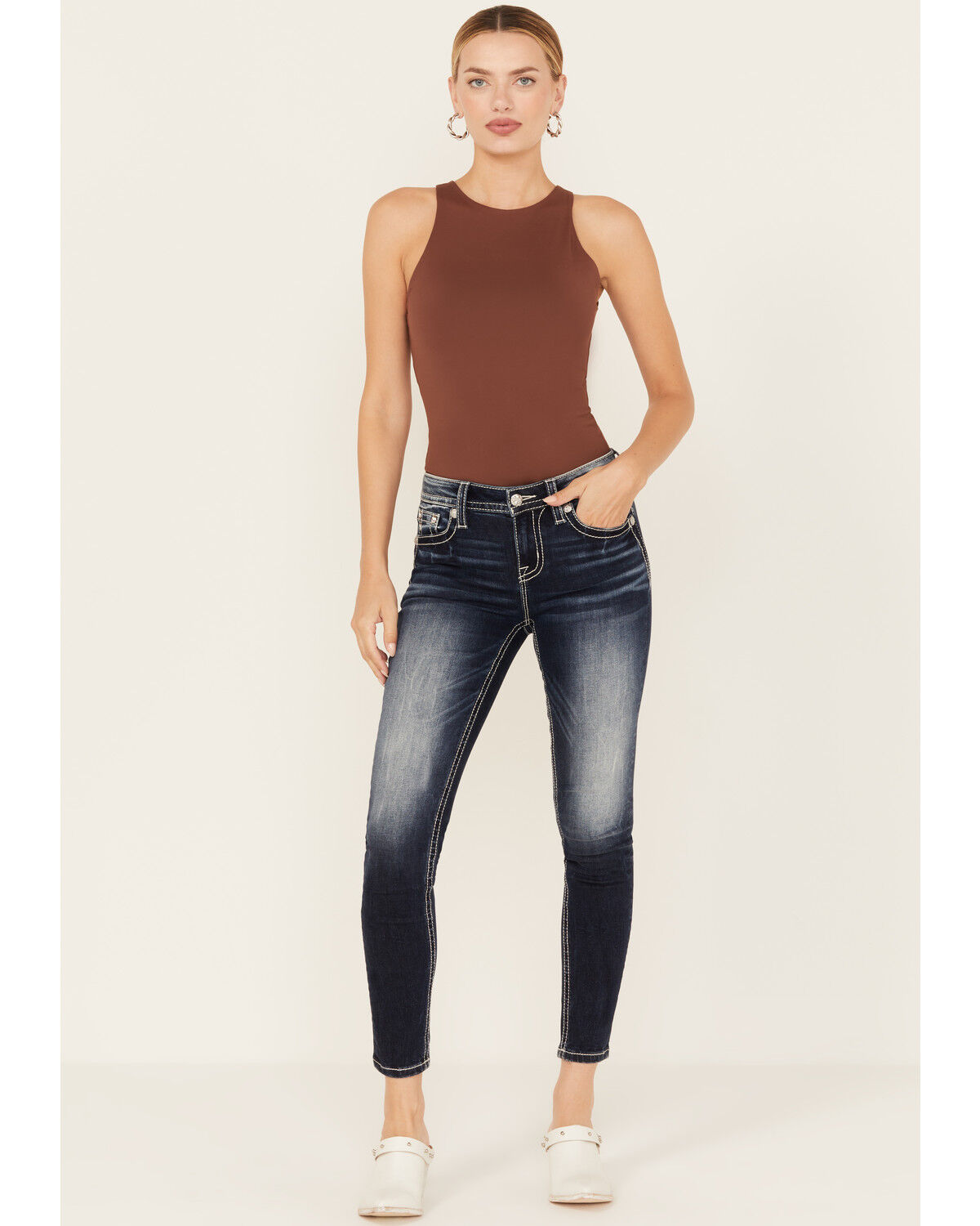 Image #3 - Miss Me Women's Dark Wash Mid Rise Stretch Skinny Jeans, , hi-res