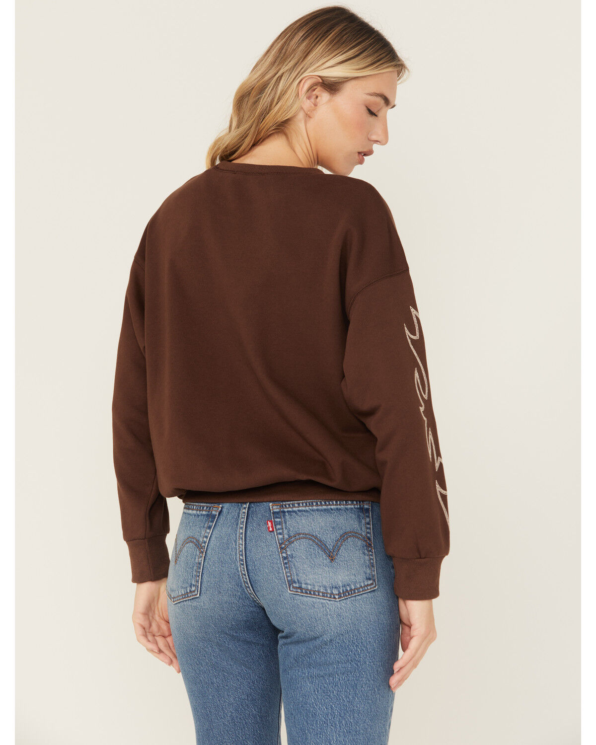 Image #4 - Blue B Women's Boot Stitch Crewneck Sweatshirt, Brown, hi-res