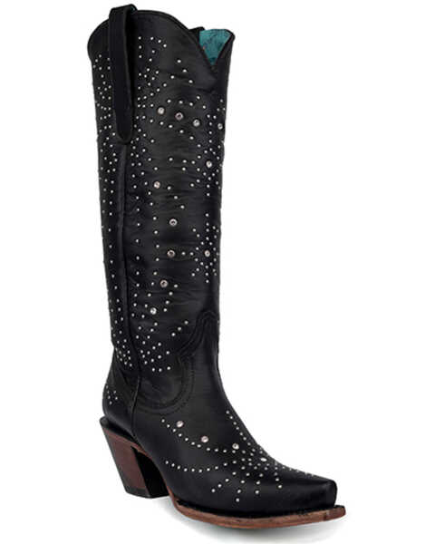 Corral Women's Crystals And Studs Sequence Western Boots - Snip Toe , Black, hi-res