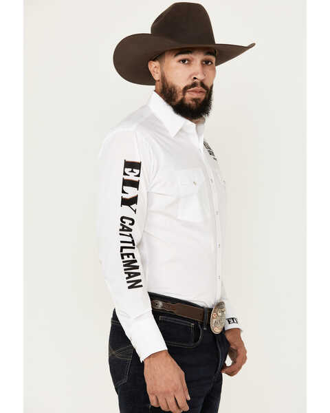 Image #2 - Ely Walker Men's Logo Embroidered Long Sleeve Pearl Snap Western Shirt, White, hi-res