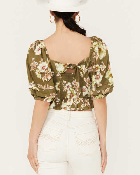Image #4 - Band of the Free Women's Crochet Floral Print Top, Sage, hi-res
