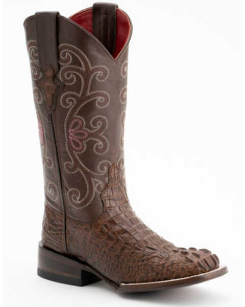 Image #1 - Ferrini Women's Rusty Caiman Print Western Boots - Broad Square Toe, Rust, hi-res