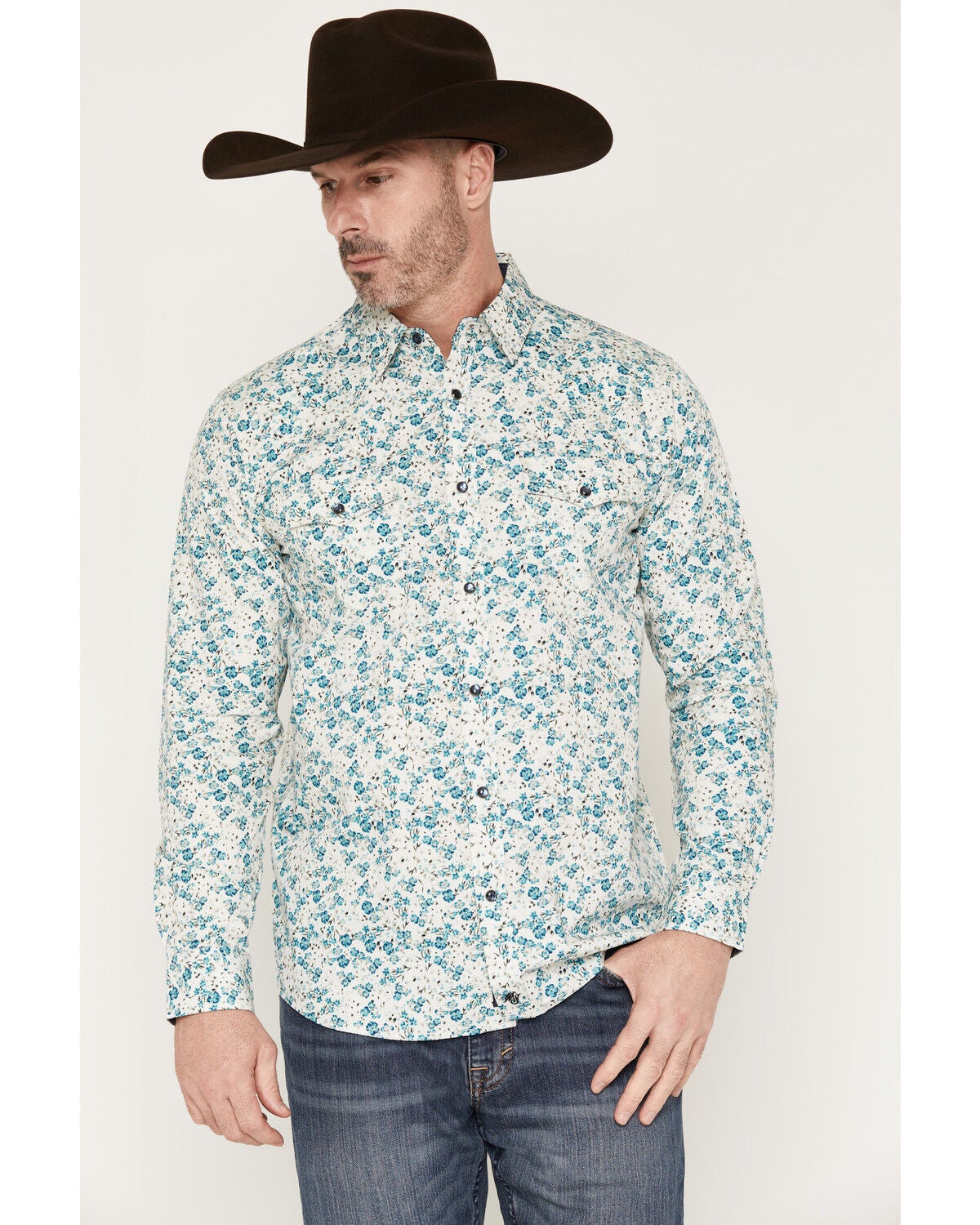 Image #1 - Moonshine Spirit&reg; Men's Wildflower Floral Print Long Sleeve Snap Western Shirt, White, hi-res