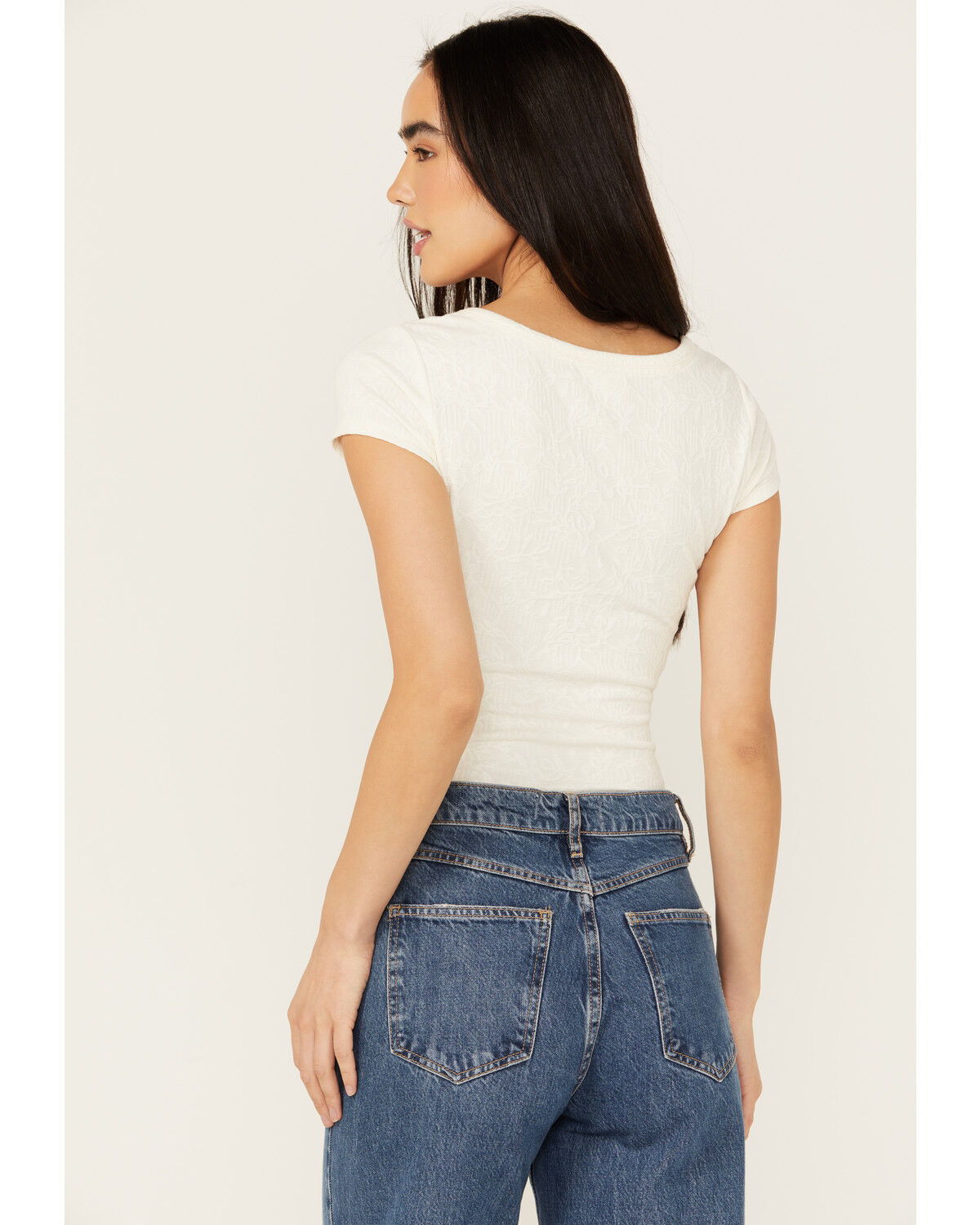 Image #4 - Shyanne Women's V Neck Short Sleeve Stretch Knit Top, Cream, hi-res