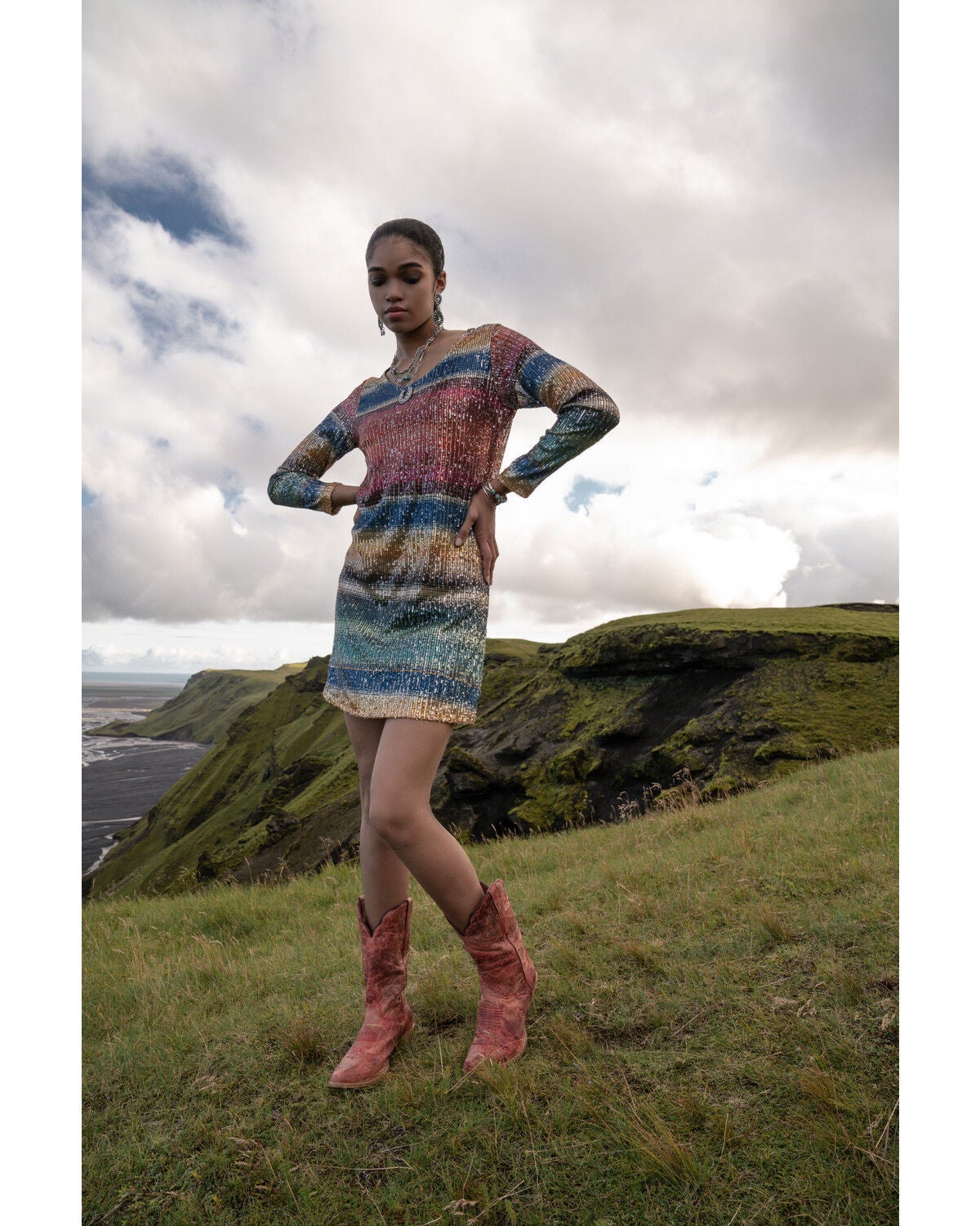 Tasha Polizzi Women's Long Sleeve Serape Sequin Lilliana Mini Dress, Multi, hi-res