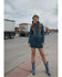 Image #1 - Shyanne Women's Medium Dark Wash Cropped Fray Denim Jacket, Medium Wash, hi-res