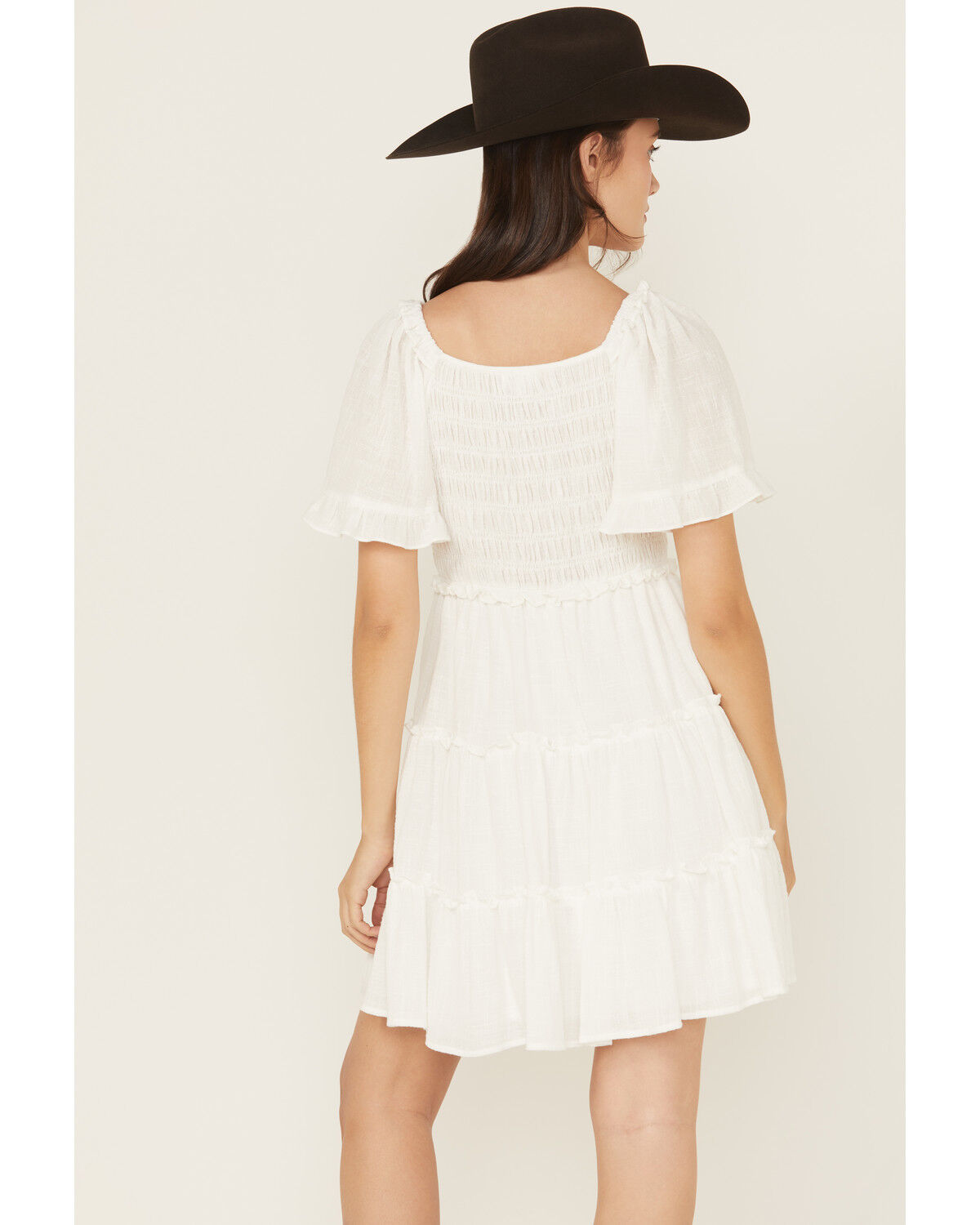 Image #4 - Yura Women's Solid Smocked Short Sleeve Mini Dress, White, hi-res