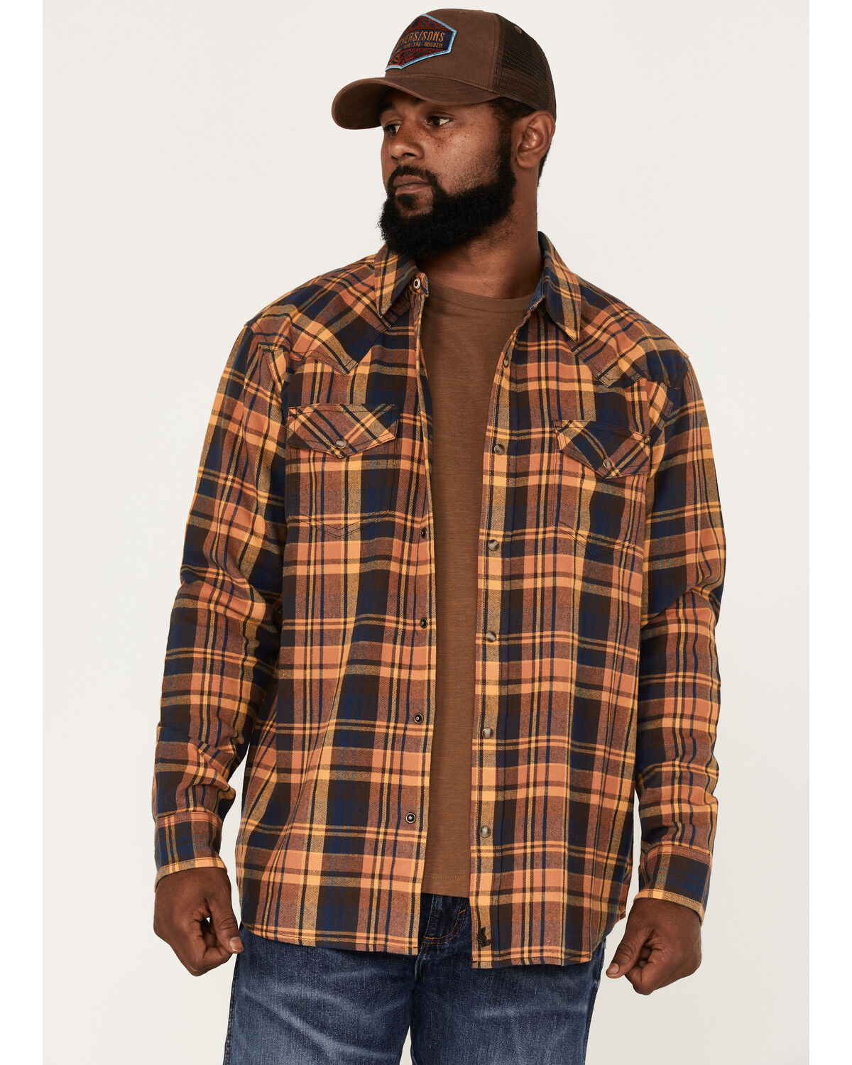 Image #2 - Cody James Men's Wood Chuck Large Plaid Print Snap Western Flannel Shirt, Brown, hi-res