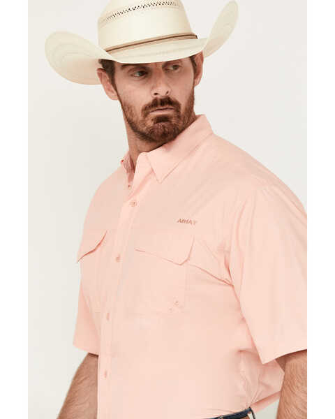 Image #2 - Ariat Men's VentTEK Outbound Solid Short Sleeve Button-Down Performance Shirt - Big , Peach, hi-res